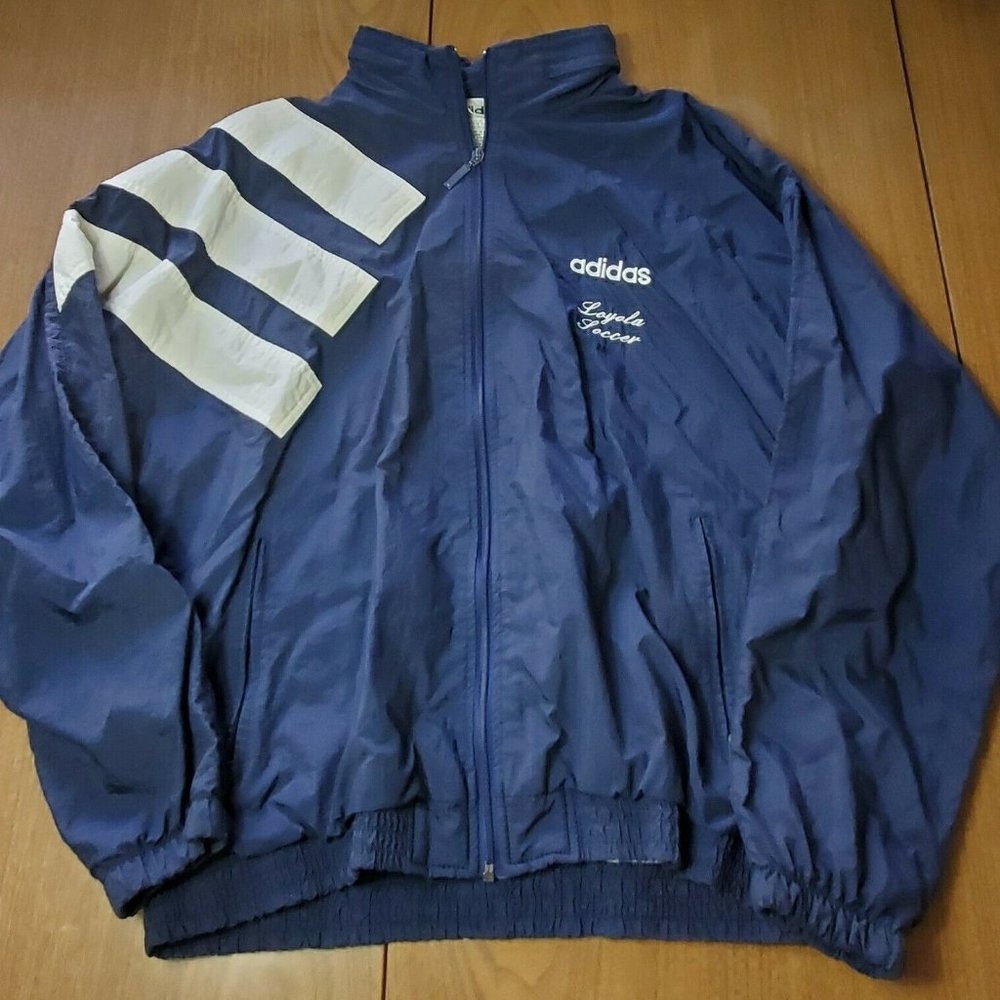 Vtg 90s Adidas Big Print 3 Stripe Logo Shell Windb
